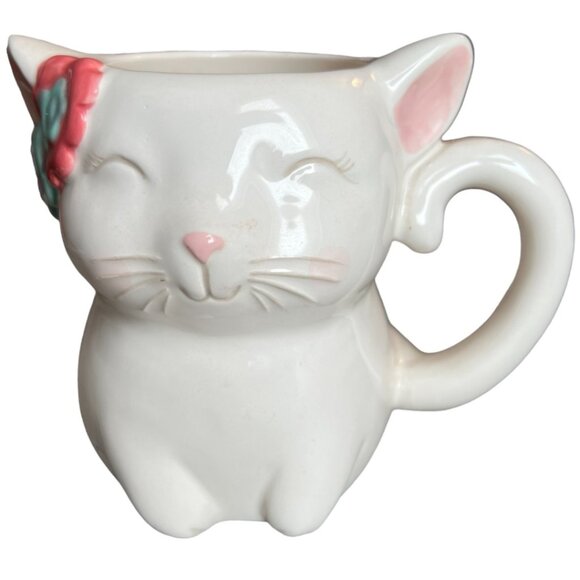Other - 3D Ceramic Cat Mug Planter Flowers in Hair Glazed Charming Pristine 16 oz